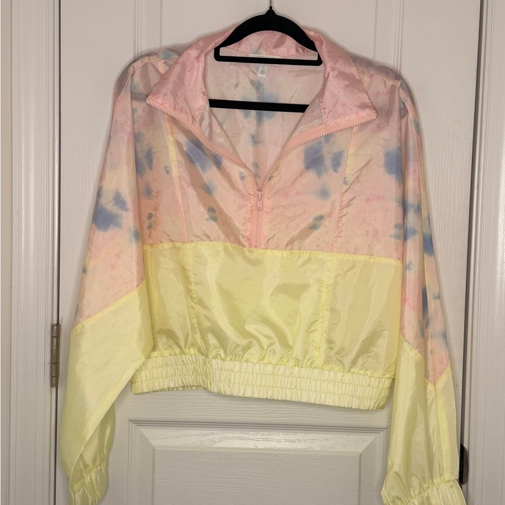 Abound Tie Dye Cropped Windbreaker Jacket - Size S - Pastel Pink/Yellow